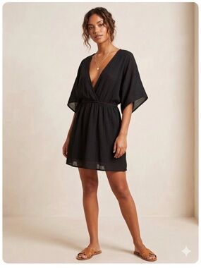 ASOS Black V-Neck Flutter Sleeve Wrap Cover-Up Dress